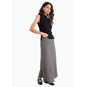 Among The Brave Soulmate Black White Check Bias Cut Skirt