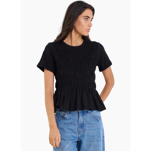 Stories Be Told Neat black Slub Shirred SS Tee
