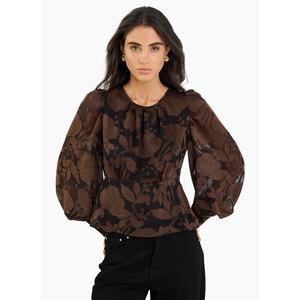 Georgia Zoe Beckon Jacquard Bubble Sleeve Top - Moonlit Garden