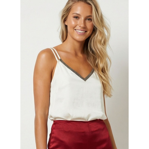 Halo & Hazard Brooke Rhinestone Double Strap Cami - Cream