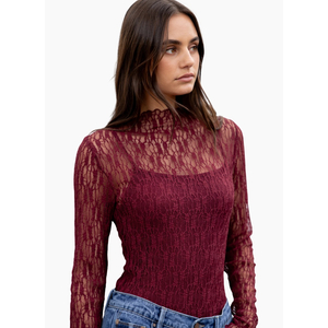 Among The Brave Giving Lace Long Sleeve Top - Burgundy