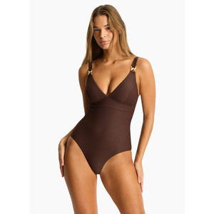 Sea Level Luminara Longline Tie Back One Piece - Cocoa