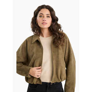 Stories Be Told Troupe Khaki Faux Bubble Hem Bomber