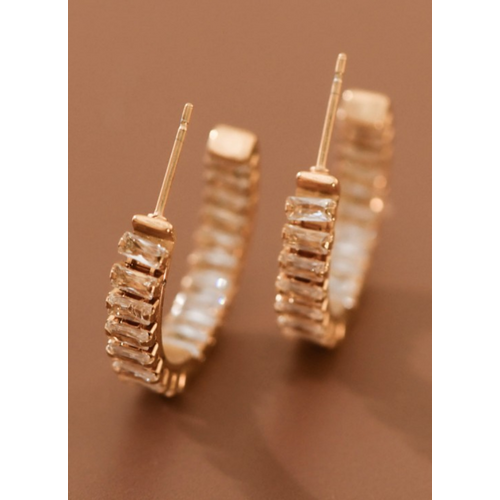 Plated Stainless Steel Rhinestone Hoop Earrings