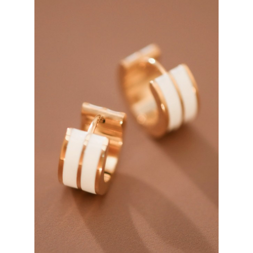 White Enamel Stainless Steel Hoop Earrings