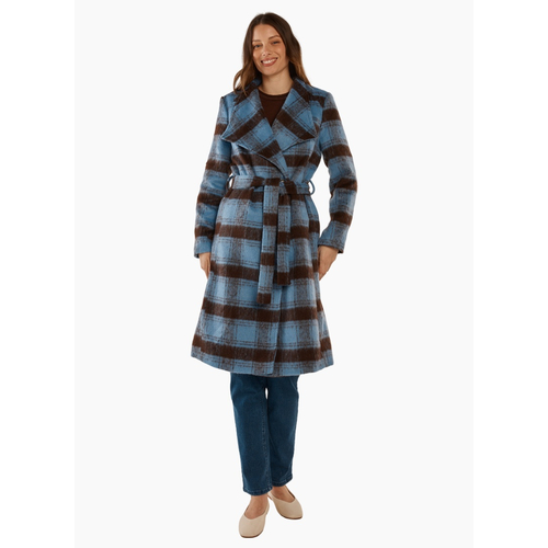 Betty Basics BRITNEY COAT-BLUE/CHOCOLATE CHECK