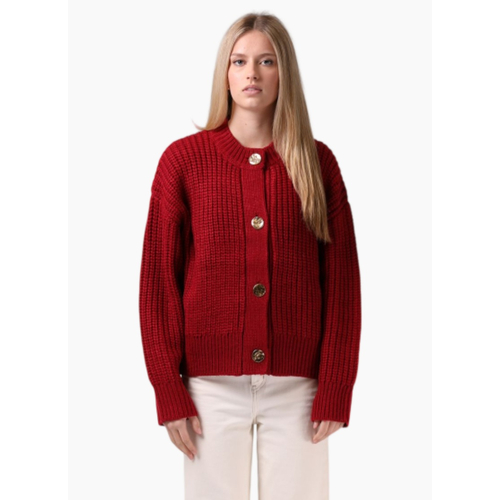 RPM CHUNKY CARDIGAN RED PLUM