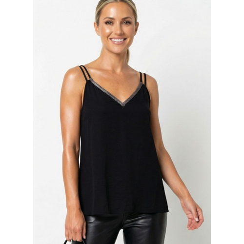 Halo & Hazard Brooke Rhinestone Double Strap Cami - Black