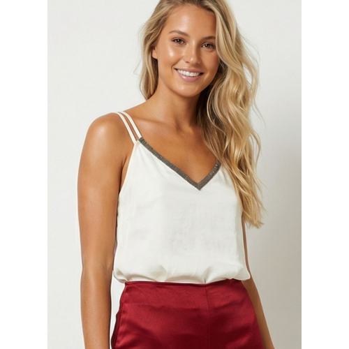 Halo & Hazard Brooke Rhinestone Double Strap Cami - Cream