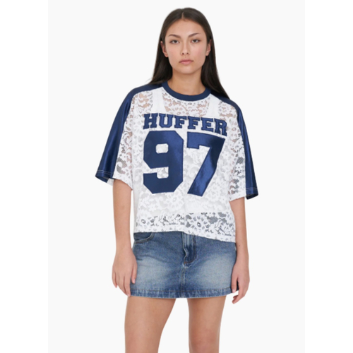 HUFFER LACE CROPPED QB JERSEY NAVY WHITE