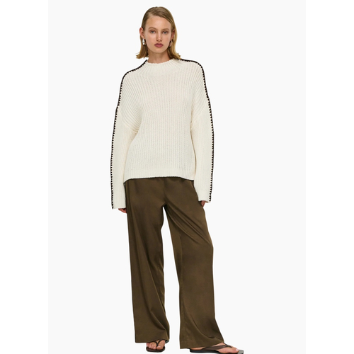 Staple the Label Finn High Neck Jumper - Cream / Choc