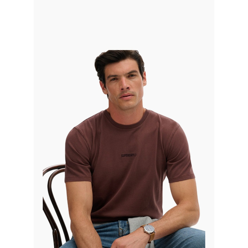 Superdry Micro Logo T Shirt Deep Mahogony Brown