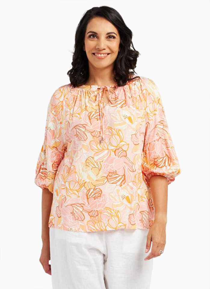 Blackstone Clothing Rose Gathered Top-Apricot Crush