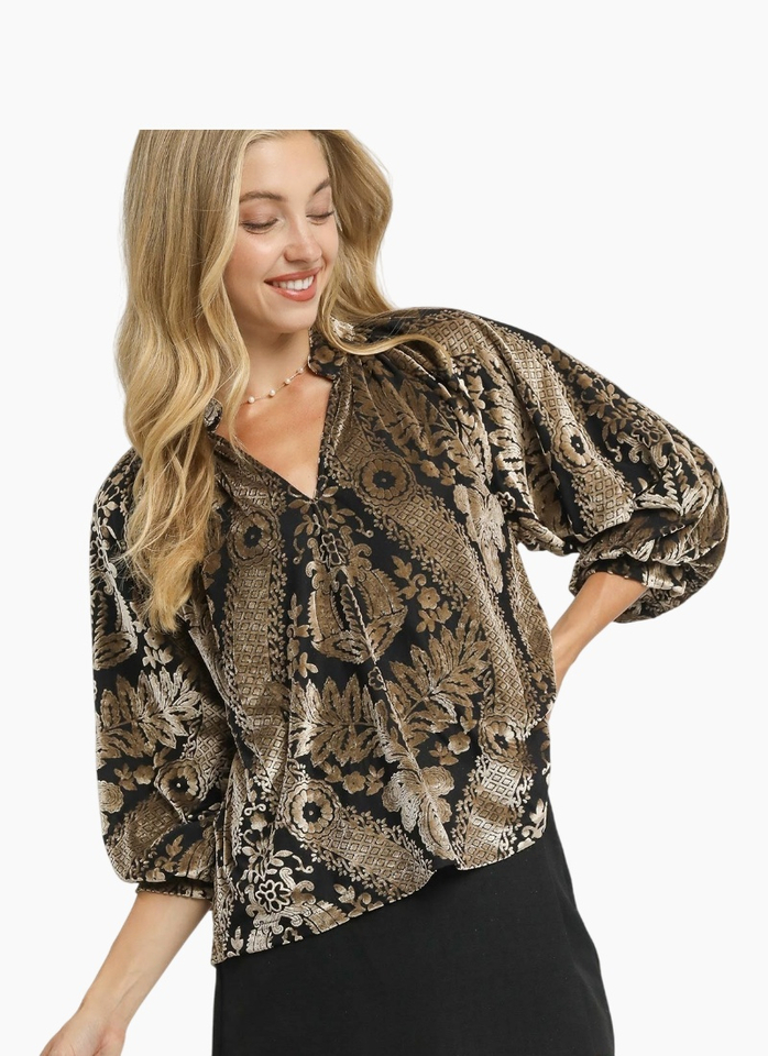 Michelle Velvet Print Top - Black
