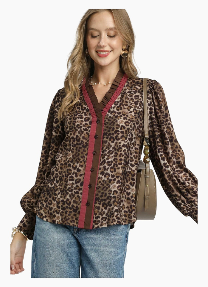 Emily Ruffle Trim Leopard Blouse