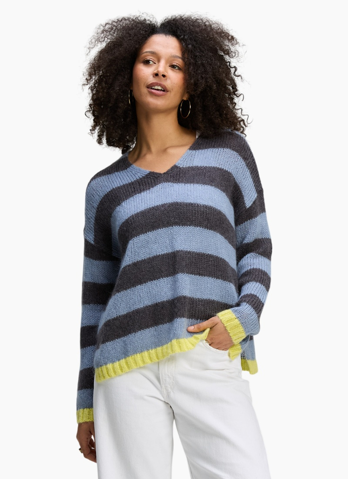 Zaket & Plover Cozy Kid Stripe V Jumper Mist