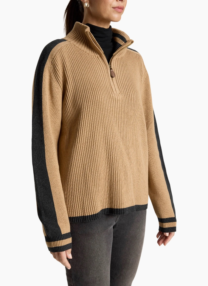 Eb&Ive Liora Zip Jumper - Mocha/Charcoal