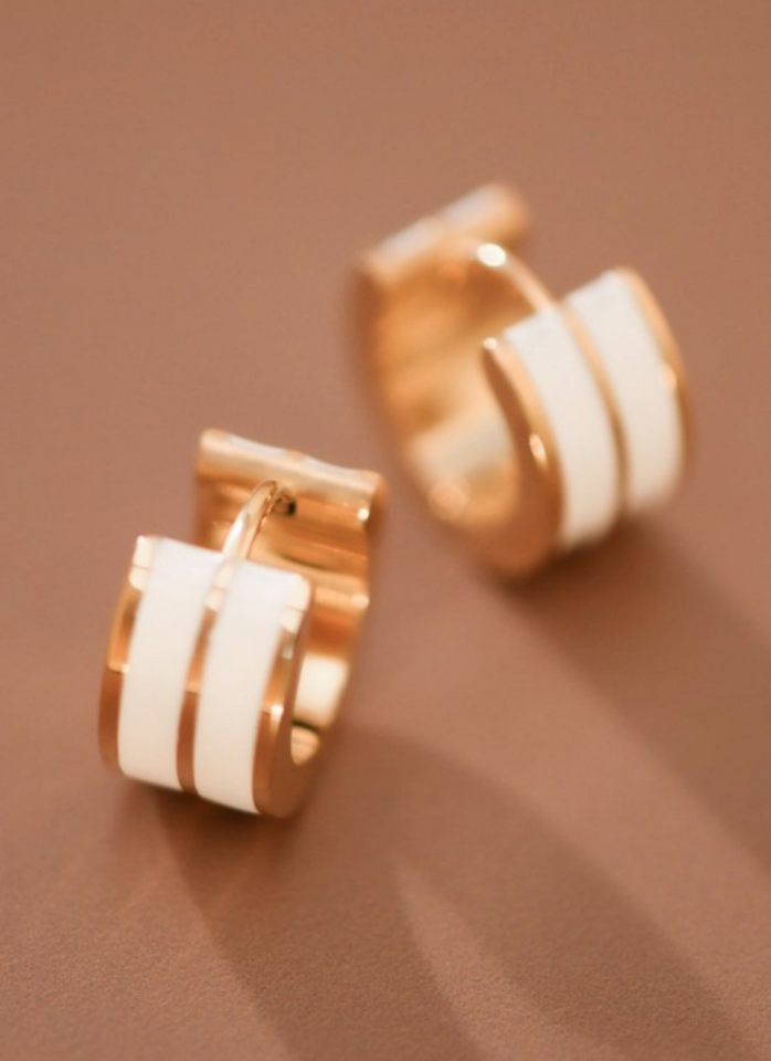 White Enamel Stainless Steel Hoop Earrings