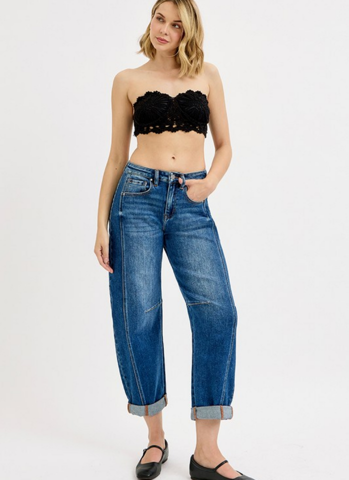 Stevie High Rise Crop Barrel Jeans