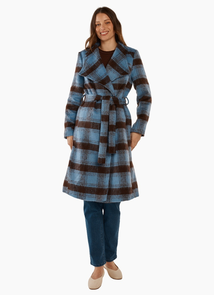 Betty Basics BRITNEY COAT-BLUE/CHOCOLATE CHECK