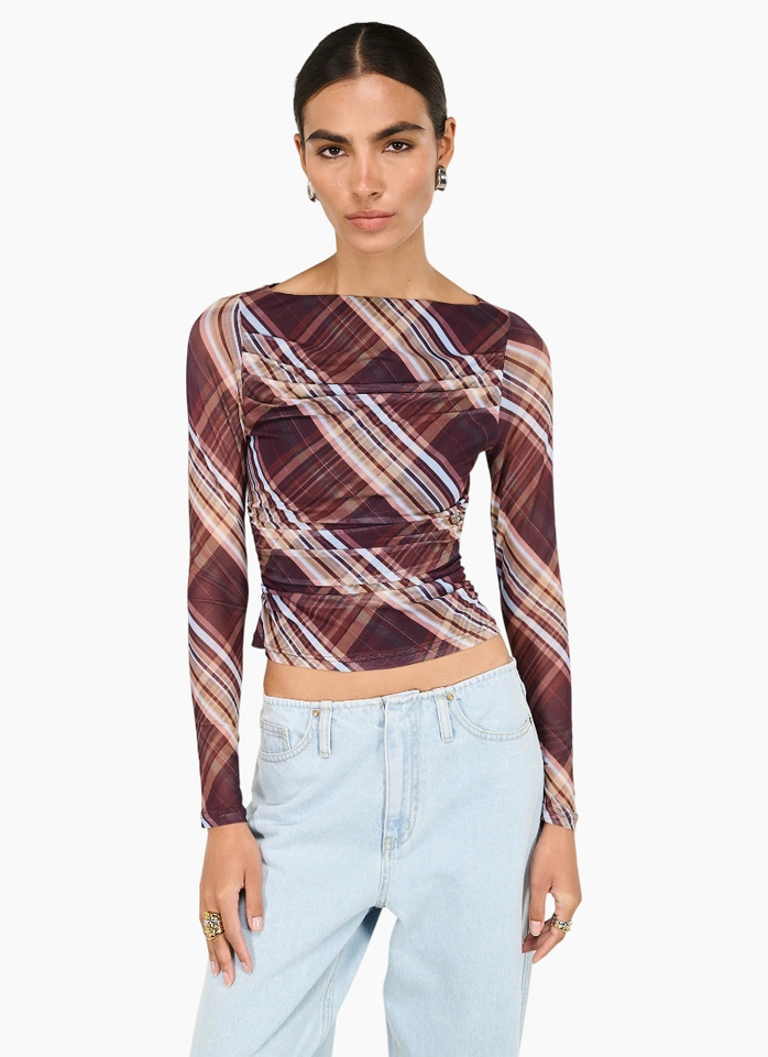 Staple the Label Arles Mesh Top - Check