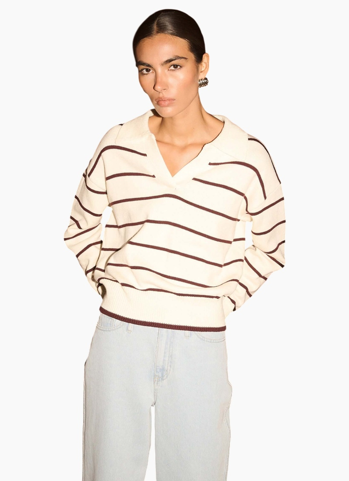 Staple the Label Elara Polo Jumper - Cream/Chocolate