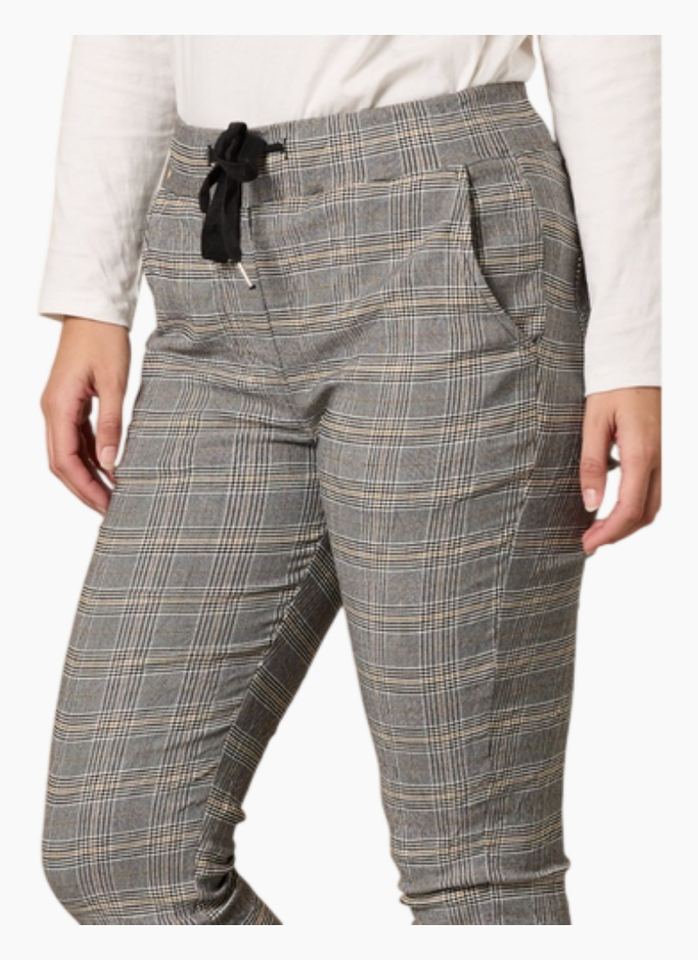 Threadz Chic Checked Pants-Natural