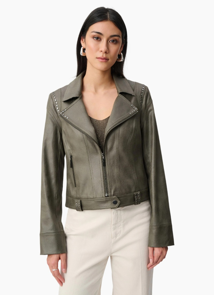 Joseph Ribkoff Foiled Faux Suede-Avocado