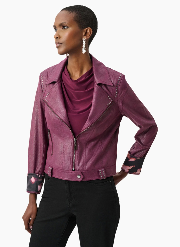 Joseph Ribkoff Foiled Faux Suede-Elderberry