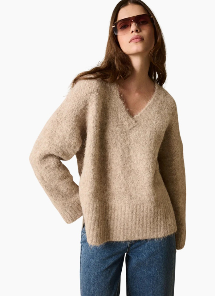 Esmaee Whisper V Neck Sweater - Oatmeal