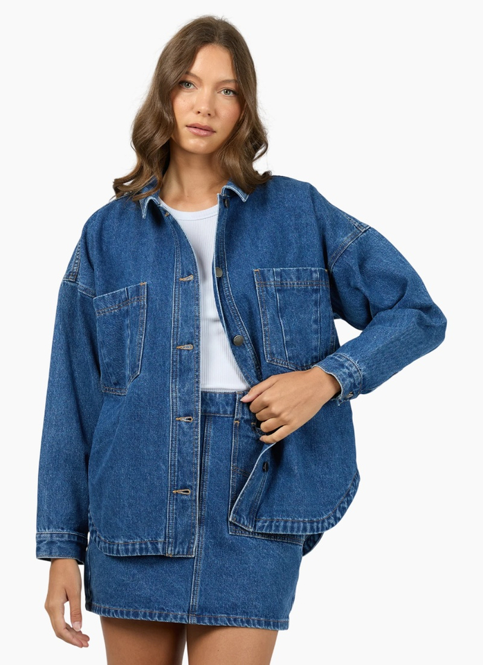 All About Eve Dale Shacket - Heritage Blue