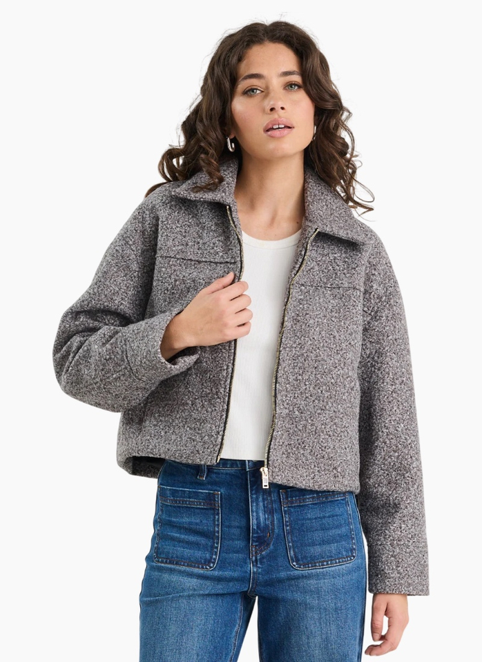 Among The Brave Dune Charcoal Boucle Zip Front Jacket