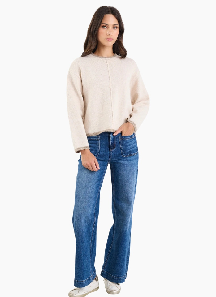 Among The Brave Edge Ivory Mock Neck Contrast Trim Jumper