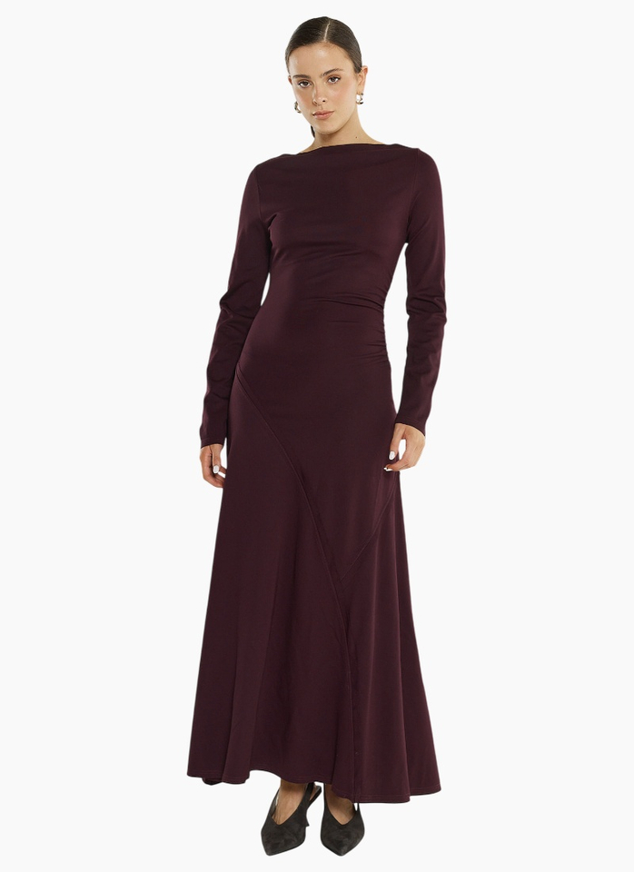 SASS JADE SEAMED JERSEY DRESS-BURGUNDY