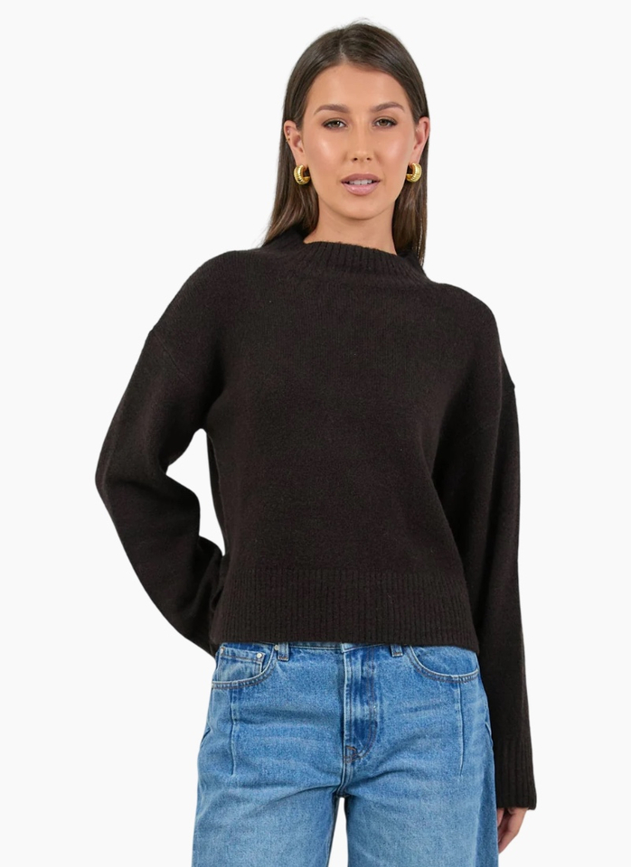 Stories Be Told Forage Chocolate Mock Neck LS Jumper
