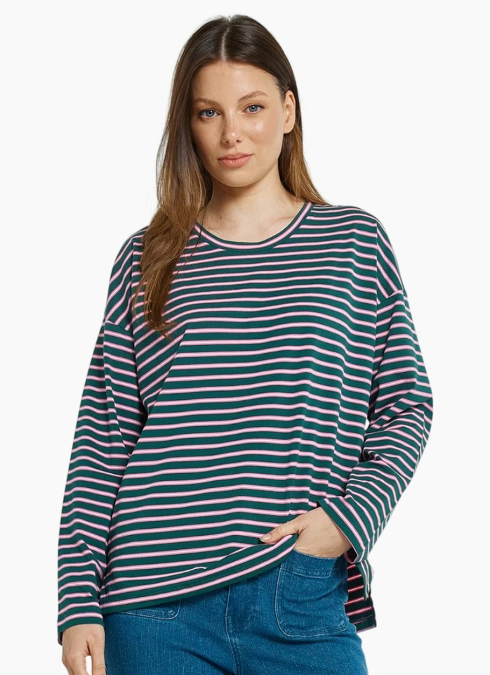 Betty Basics Vienna Tee - Green/Pink/White Stripe