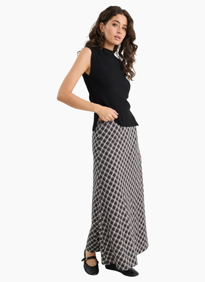Among The Brave Soulmate Black White Check Bias Cut Skirt