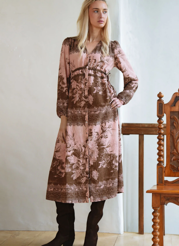 COOP RUCHE WITH IT Dress - Peony Lane Pink/Brown