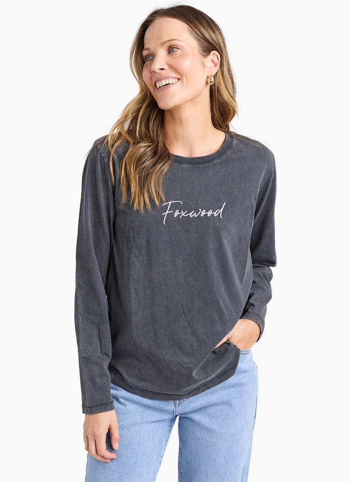 Foxwood SIGNATURE LONG SLEEVE TEE-WASHED BLACK