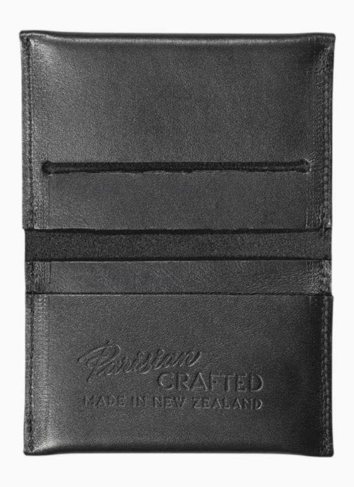 Parisian Leather Folded Card Wallet - Black