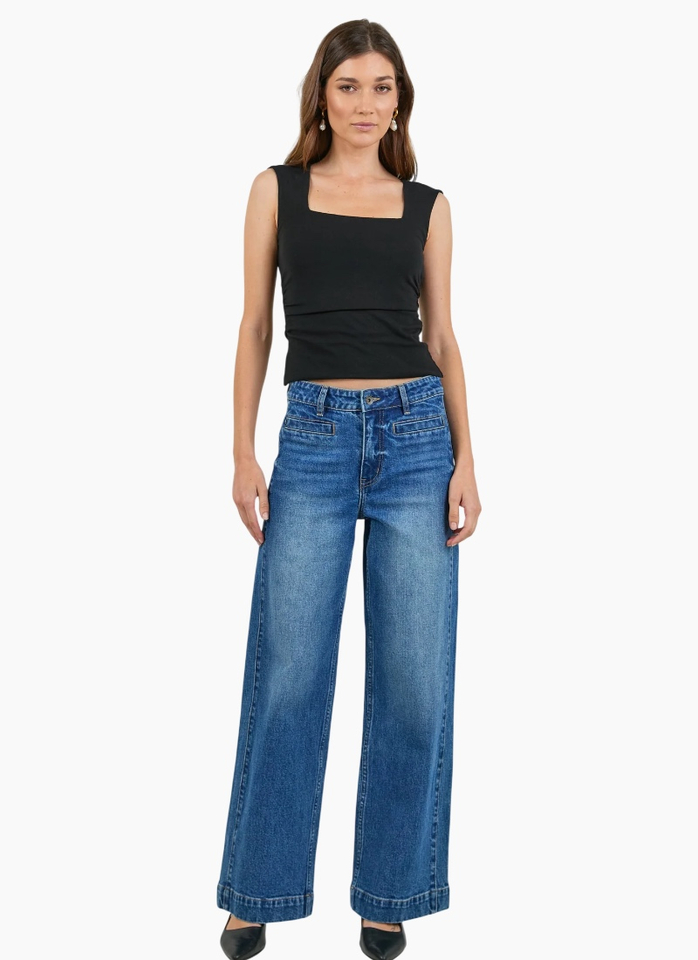 Stories Be Told Ironic Washed Blue Wide Leg Panelled Jeans