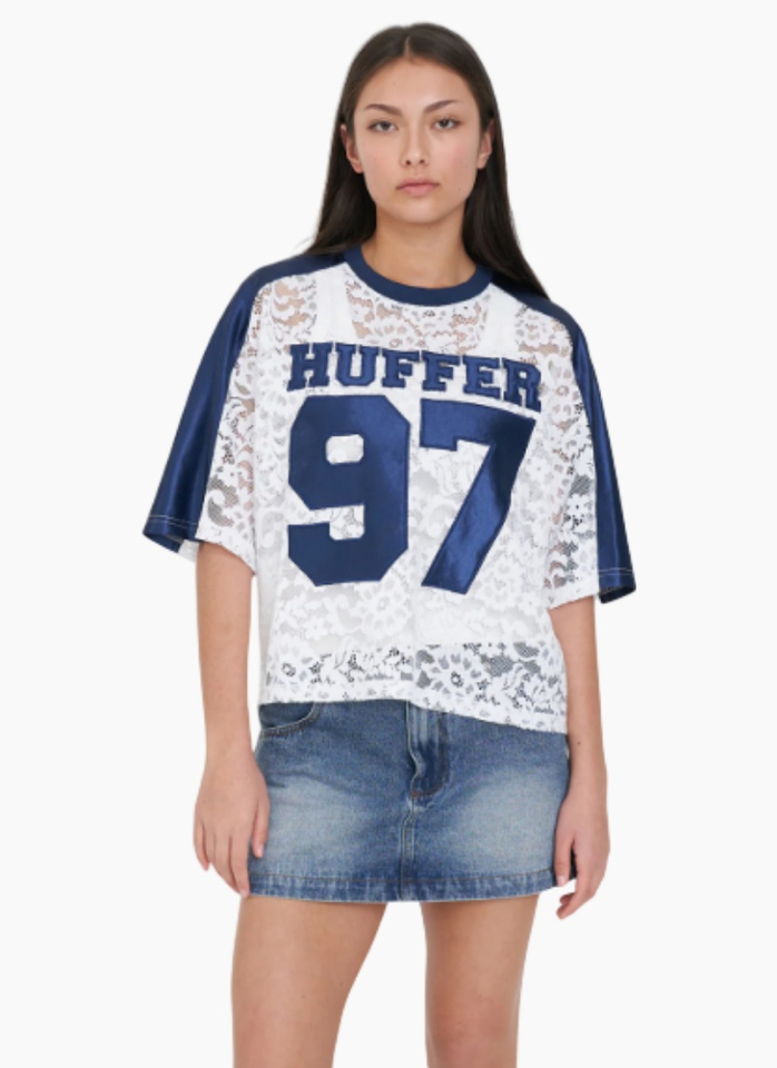 HUFFER LACE CROPPED QB JERSEY NAVY WHITE