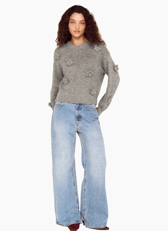 MinkPink Vera floral Applique knit - Grey