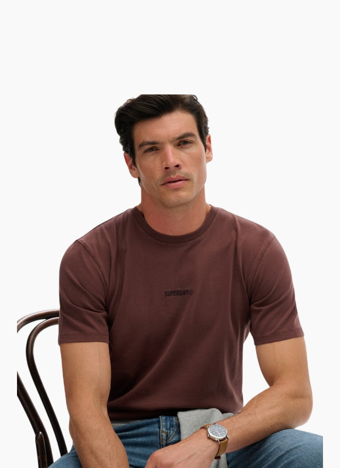 Superdry Micro Logo T Shirt Deep Mahogony Brown
