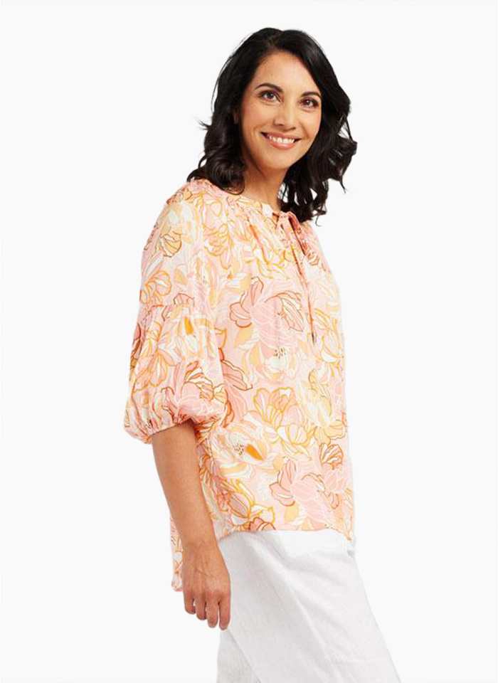 Blackstone Clothing Rose Gathered Top-Apricot Crush