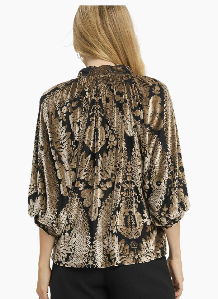Michelle Velvet Print Top - Black