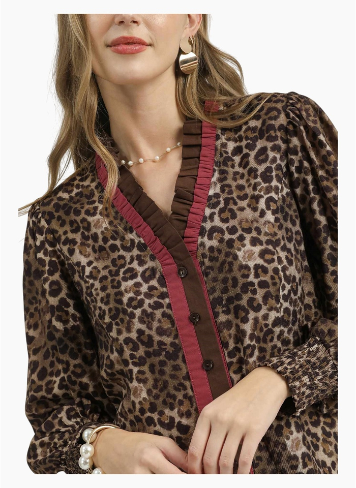 Emily Ruffle Trim Leopard Blouse