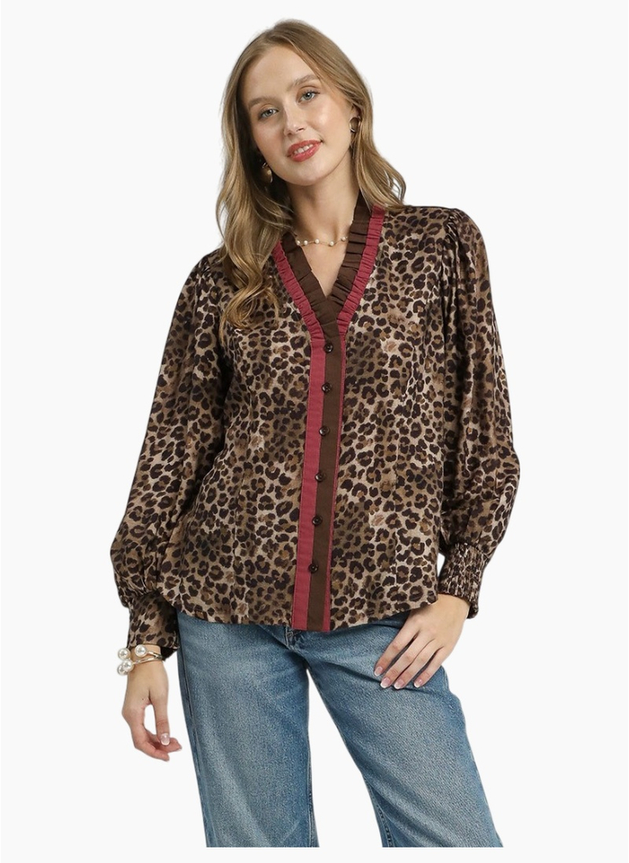 Emily Ruffle Trim Leopard Blouse