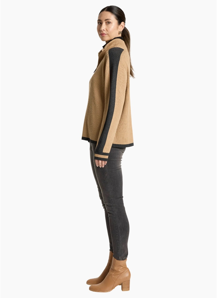 Eb&Ive Liora Zip Jumper - Mocha/Charcoal