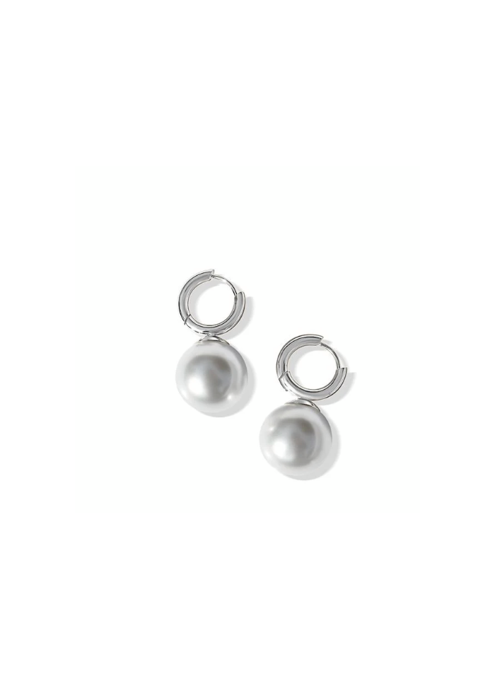 Steel Me Silver Round Pearl Earrings